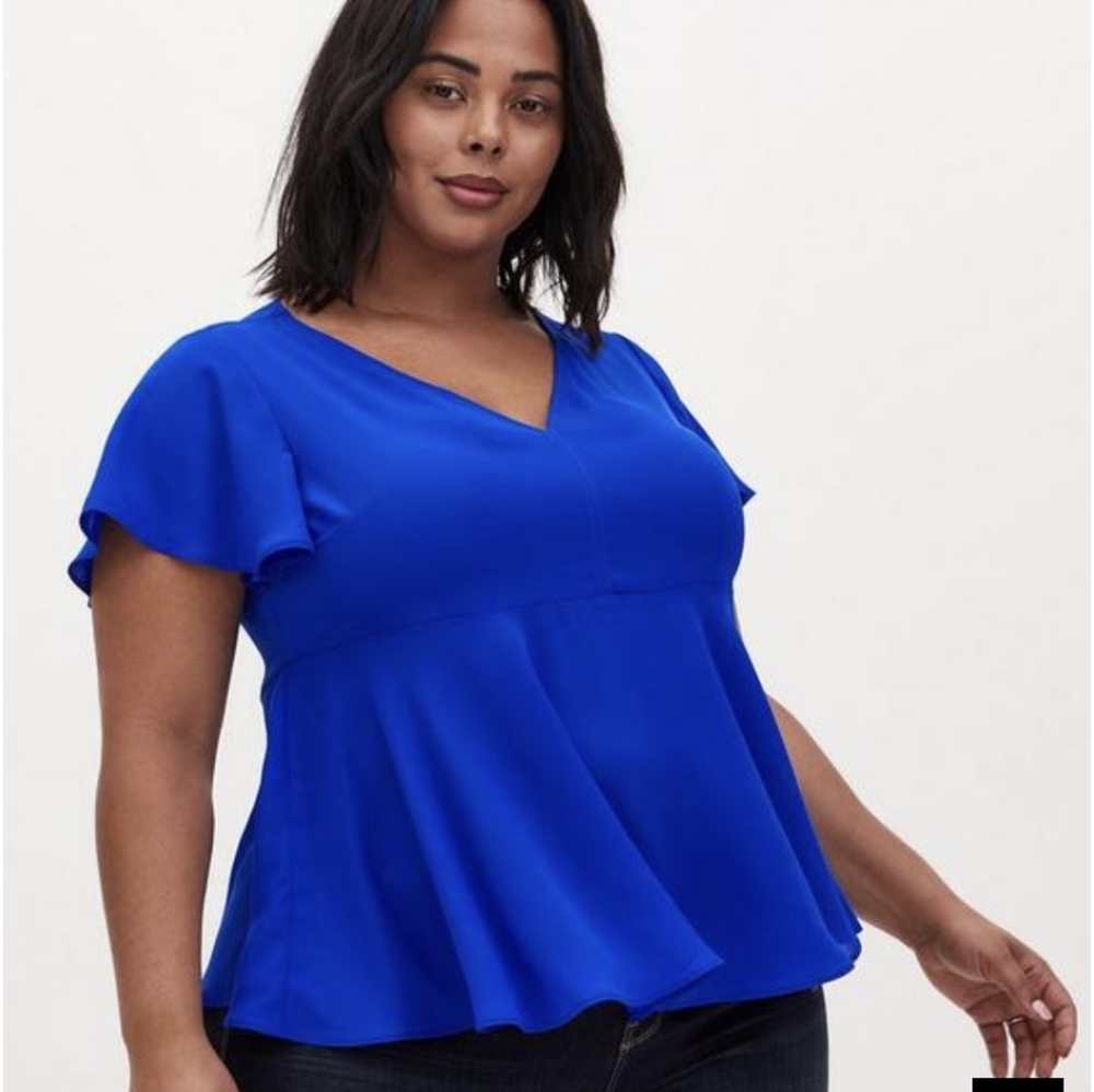 torrid Royal Blue V-Neck Flutter Sleeve Peplum Blouse